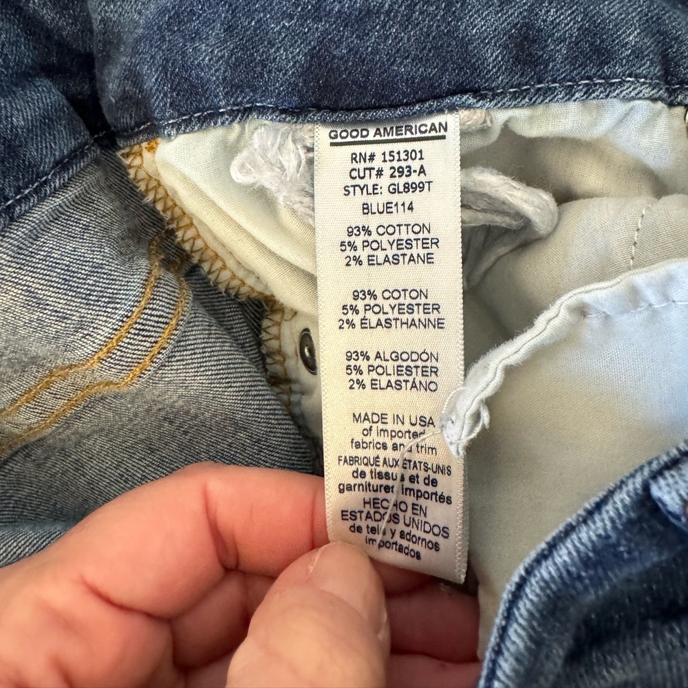 Women’s Good American dark wash distressed pockets skinny jeans Size 12/31 - Picture 4 of 4